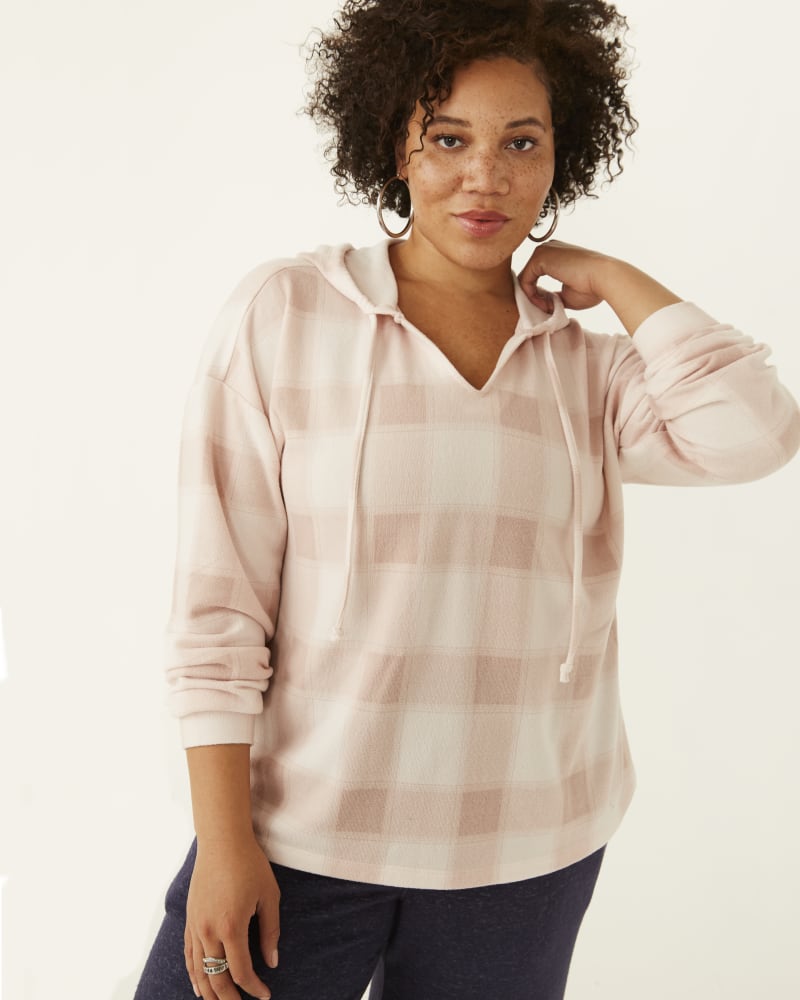 Front of plus size Sabrina Plaid Drawstring Hoodie by Meri Skye | Dia&Co | dia_product_style_image_id:177630
